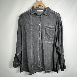 Stitch + Feather Womens Acid Wash Rayon Button Down‎ Shirt Charcoal Grey Large